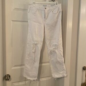 FRAYED Jeans - High Rise Straight Leg White Jeans - 29